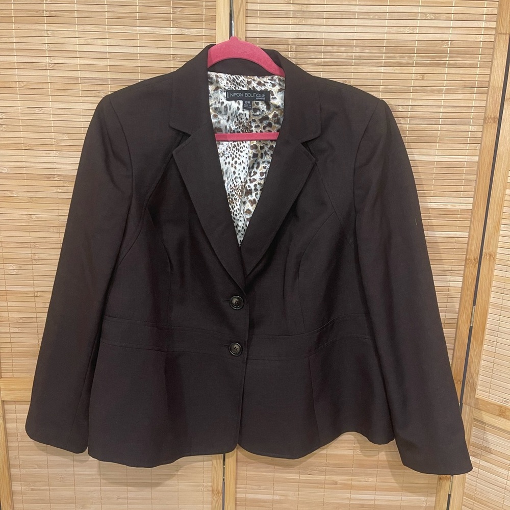 Nipon Boutique chocolate brown 2 button blazer suit jacket woman’s size 16W